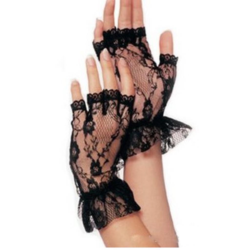 Black Lace Fingerless Gloves, Women�s Halloween Accessory