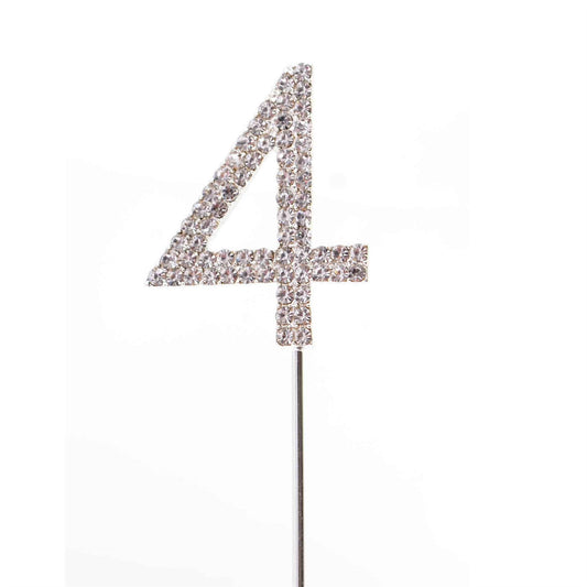 Cake Topper Number 4 Silver Sparkly Diamond