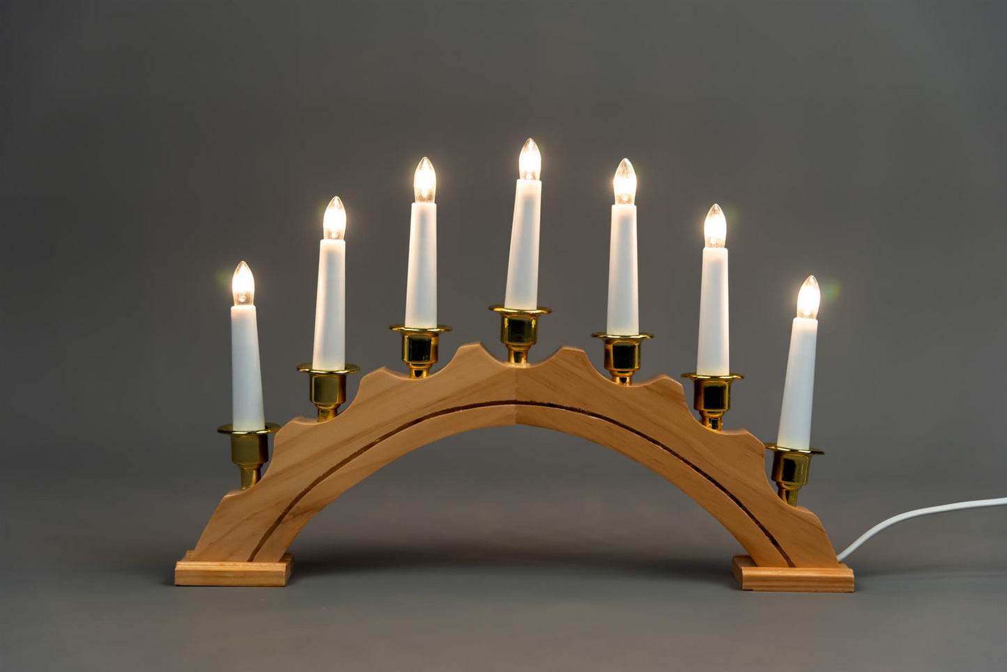 Christmas Wooden Arc Candle Bridge Light - 7 Bulbs, 39x27cm