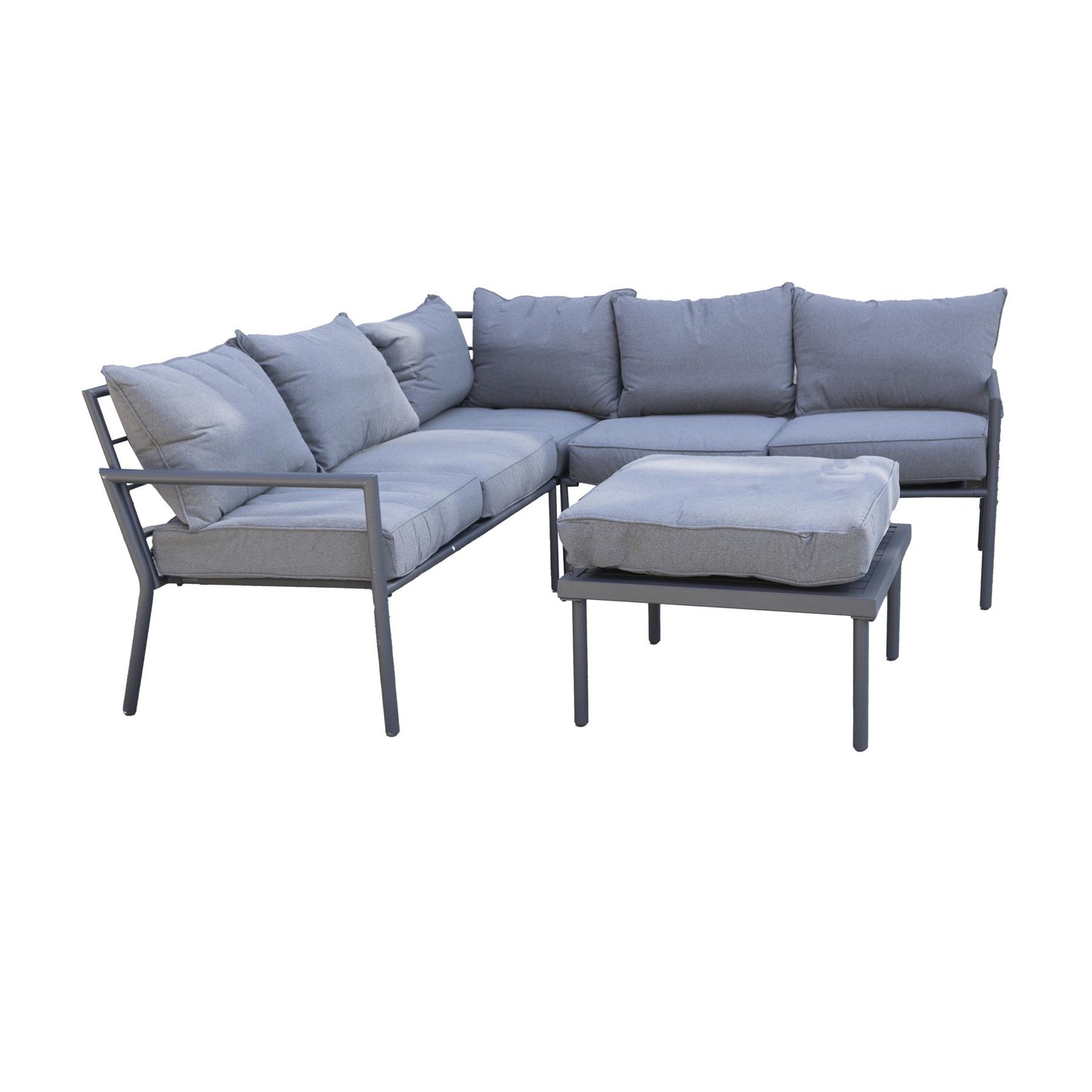 Marseilles Corner Sofa 5 Seater Outdoor Conversation Set w/ Loveseats, Ottoman Table Grey