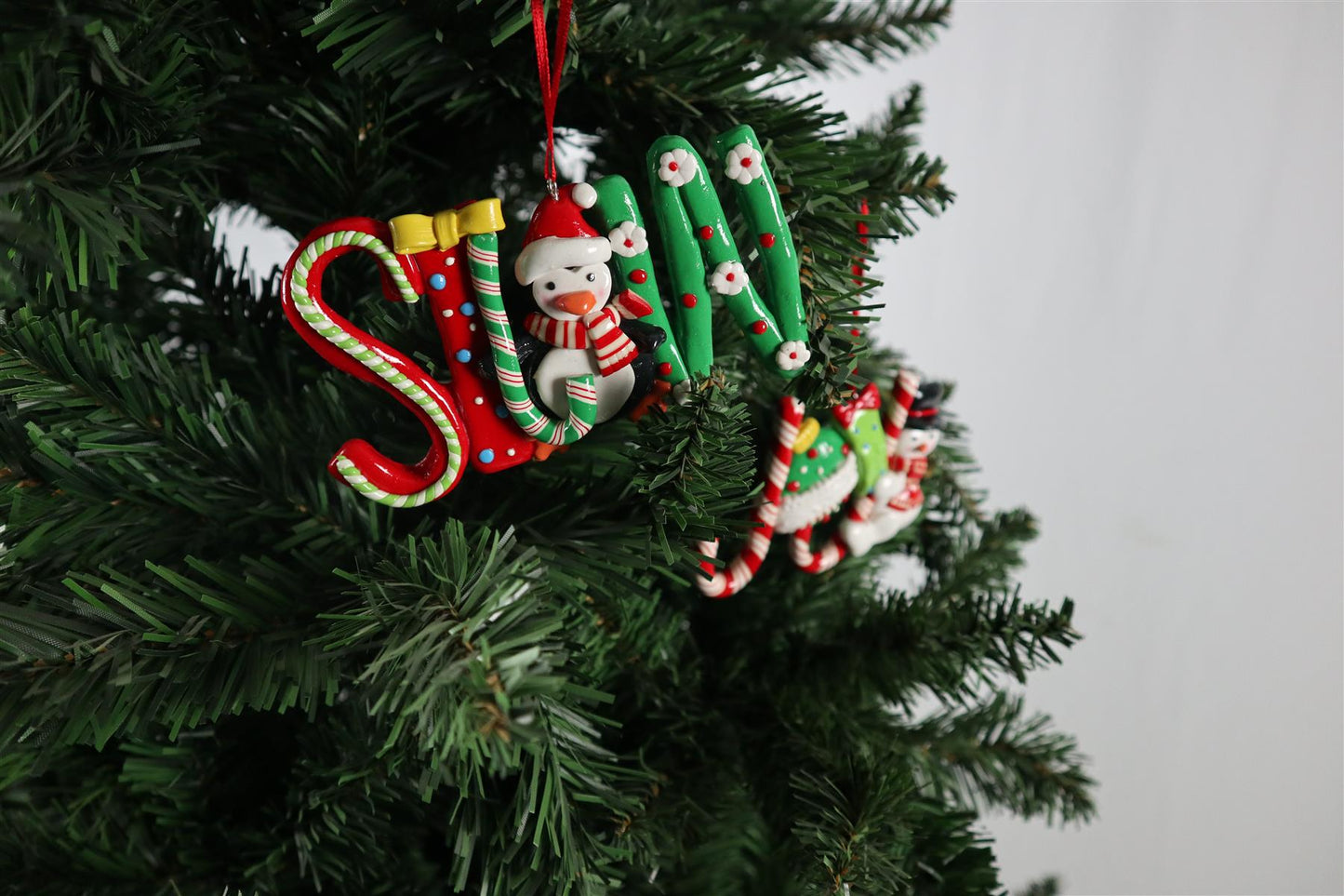 Christmas Hanging Decoration - 3Pcs Ceramic Candy Cane Joy, Noel, Snow