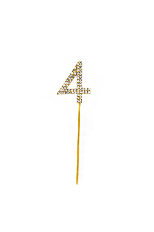 Cake Topper Number 4 Gold Sparkly Diamond