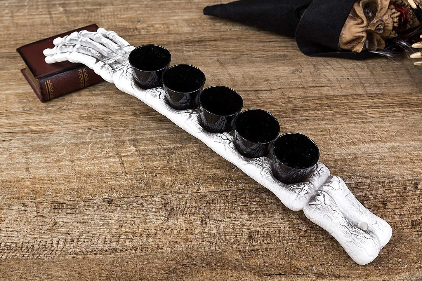 5pcs Halloween Skeleton Arm Shot Glasses, Black Stand