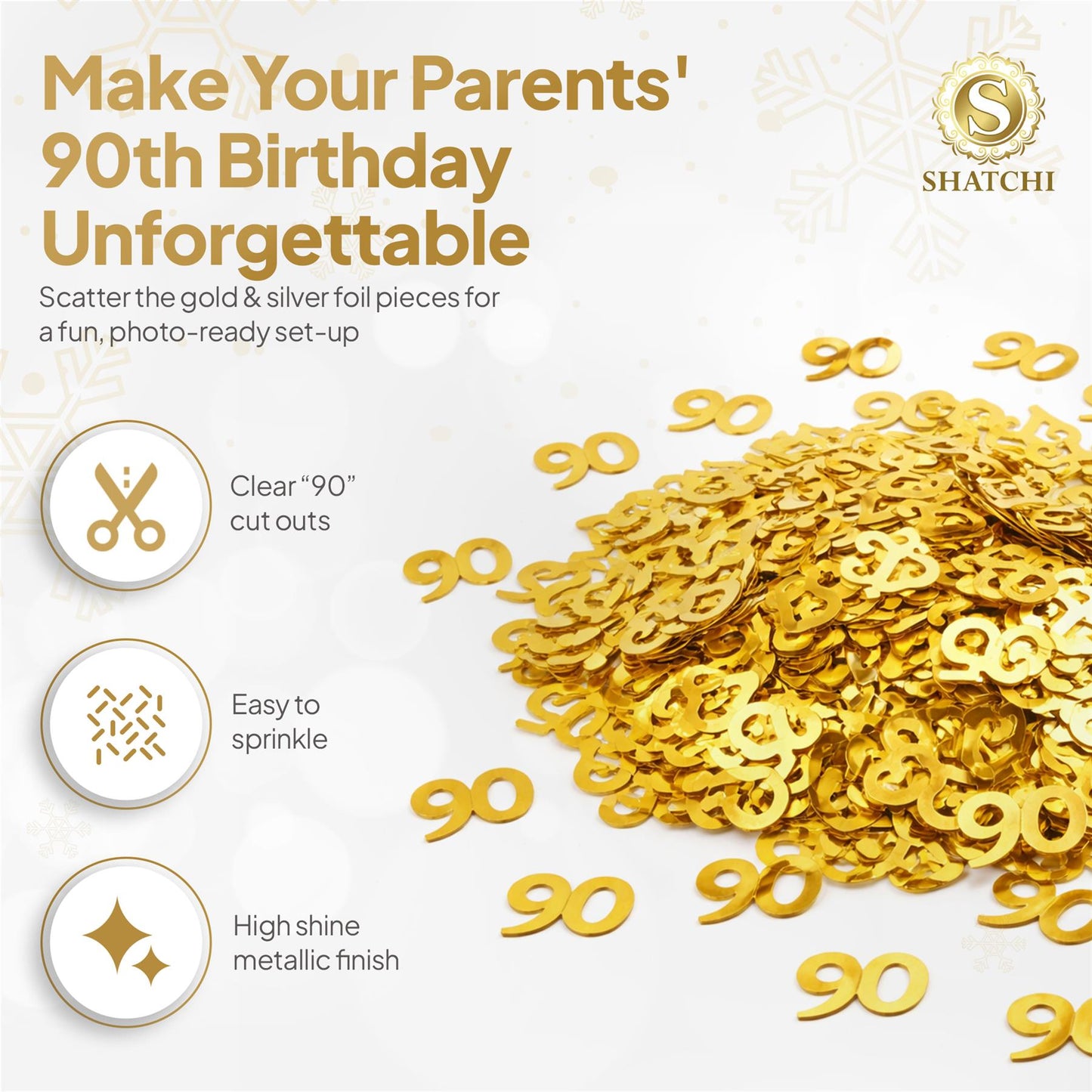 90th Birthday Confetti - Gold, 14g 2-Pack