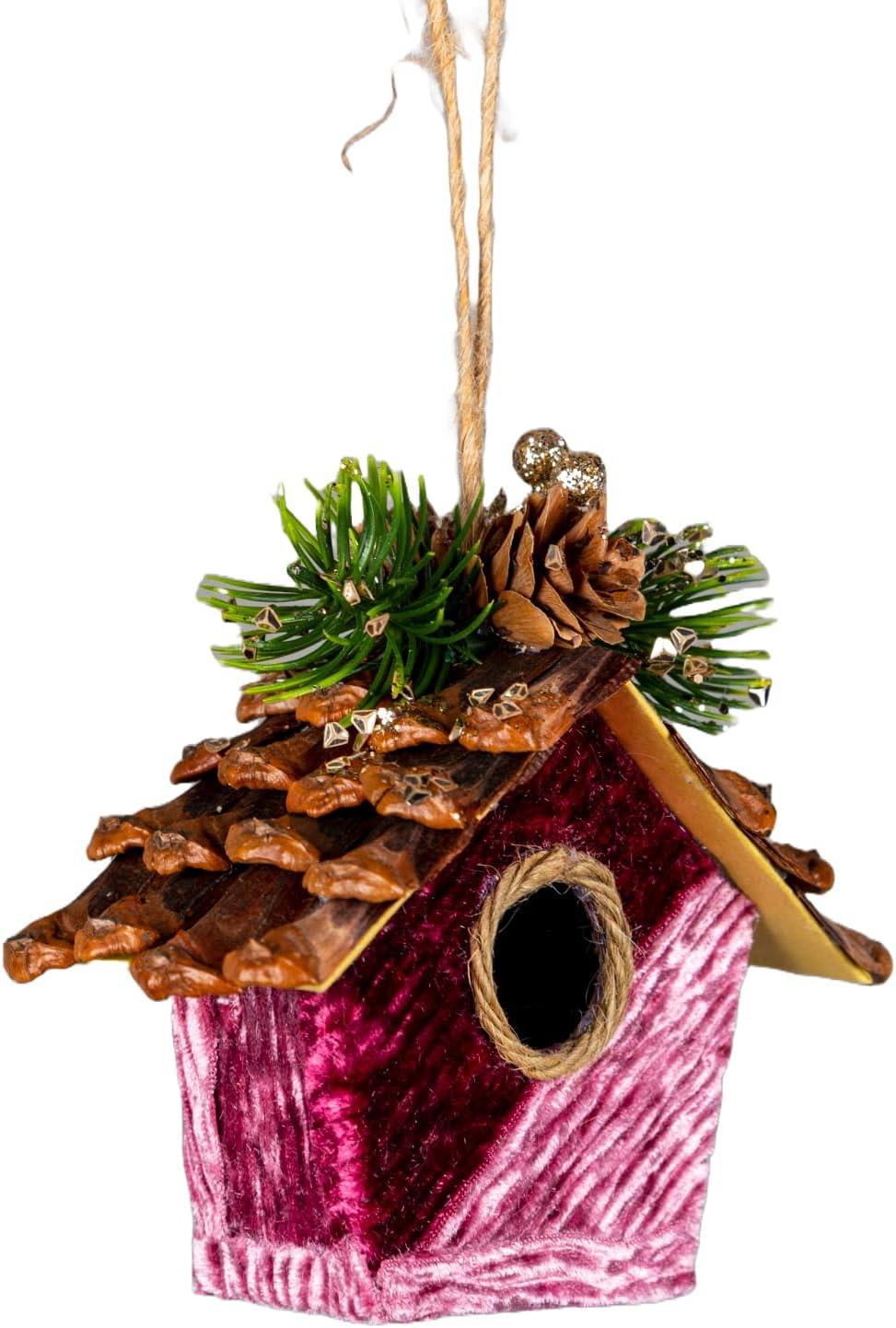 3 pcs Pink Birdhouse Christmas Decorations (10x11cm)