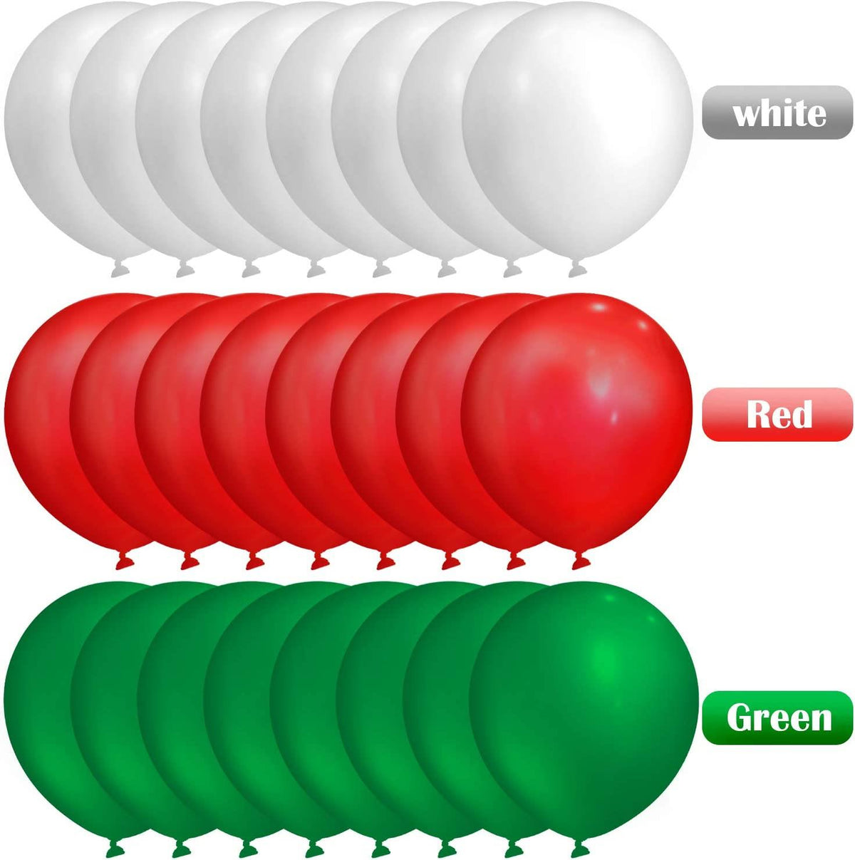 12Inch Red White and Green Balloons 25Pcs