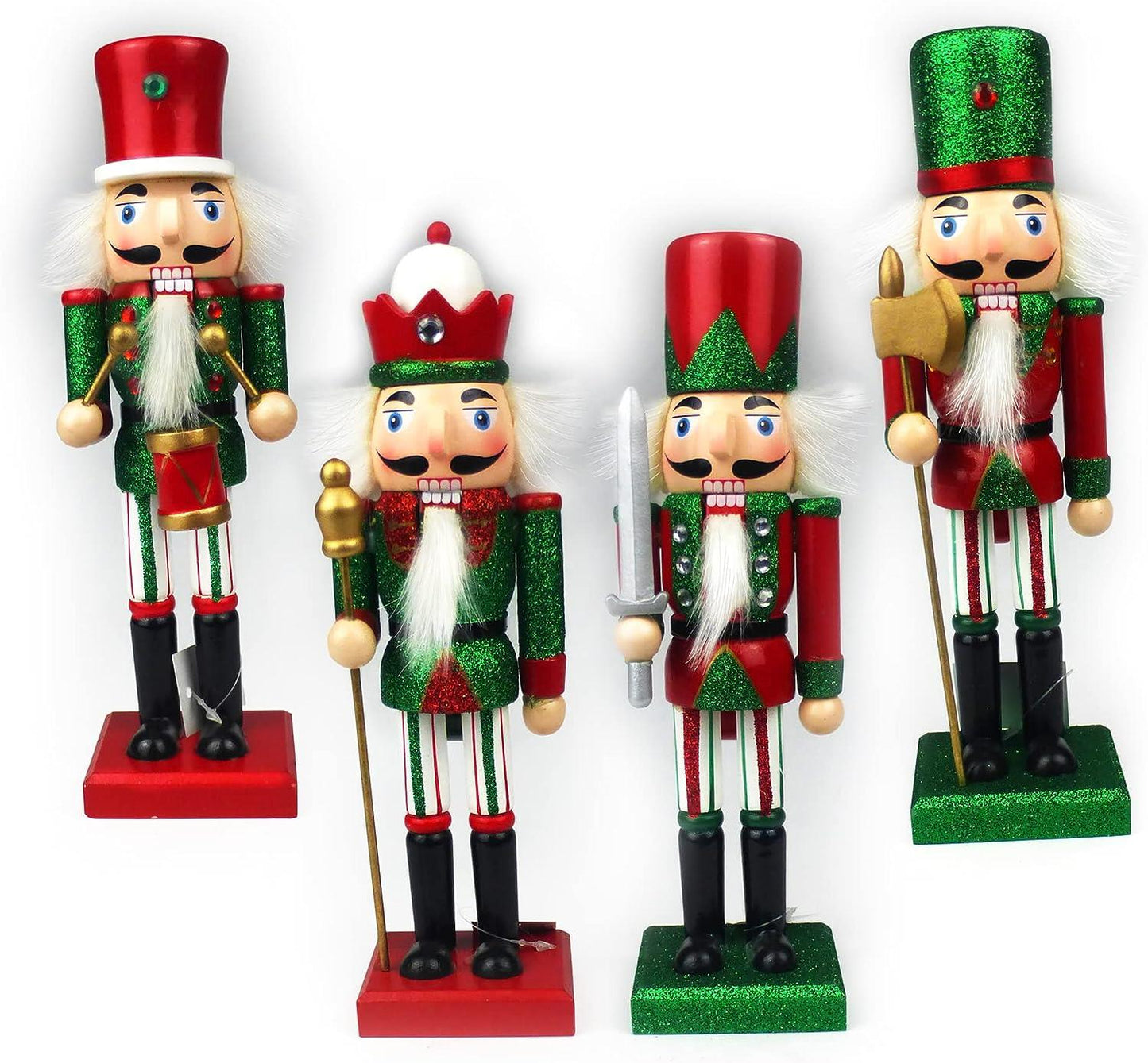 25cm Red & Green Wooden Nutcrackers - 4-Piece Set