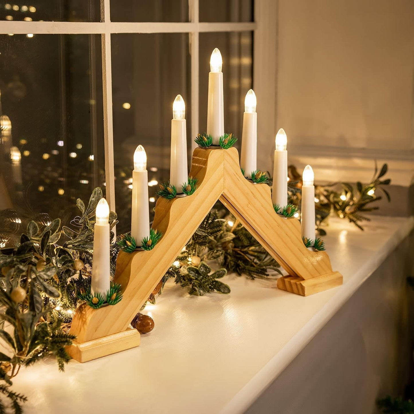 Wooden Candle Bridge Light - 7 Bulb