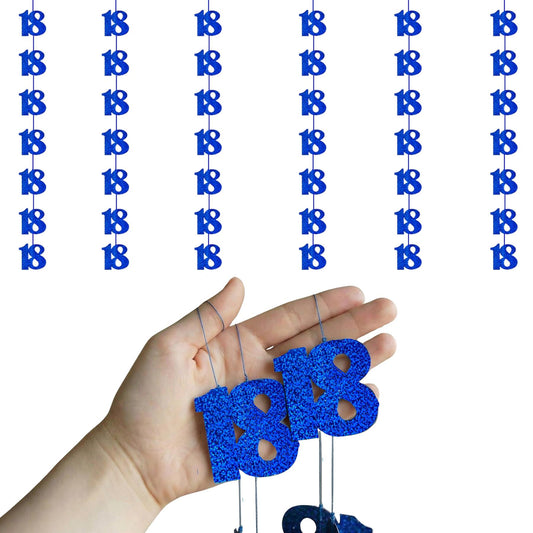 Shatchi 18th Glitz Blue Foil Hanging String Party Decorations Pack of 6