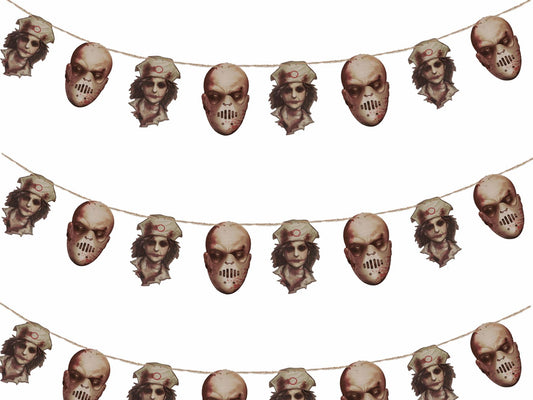 8Pcs Halloween Chopped Bloody Faces Garland Scary Horror Cut-Outs Bunting Banner