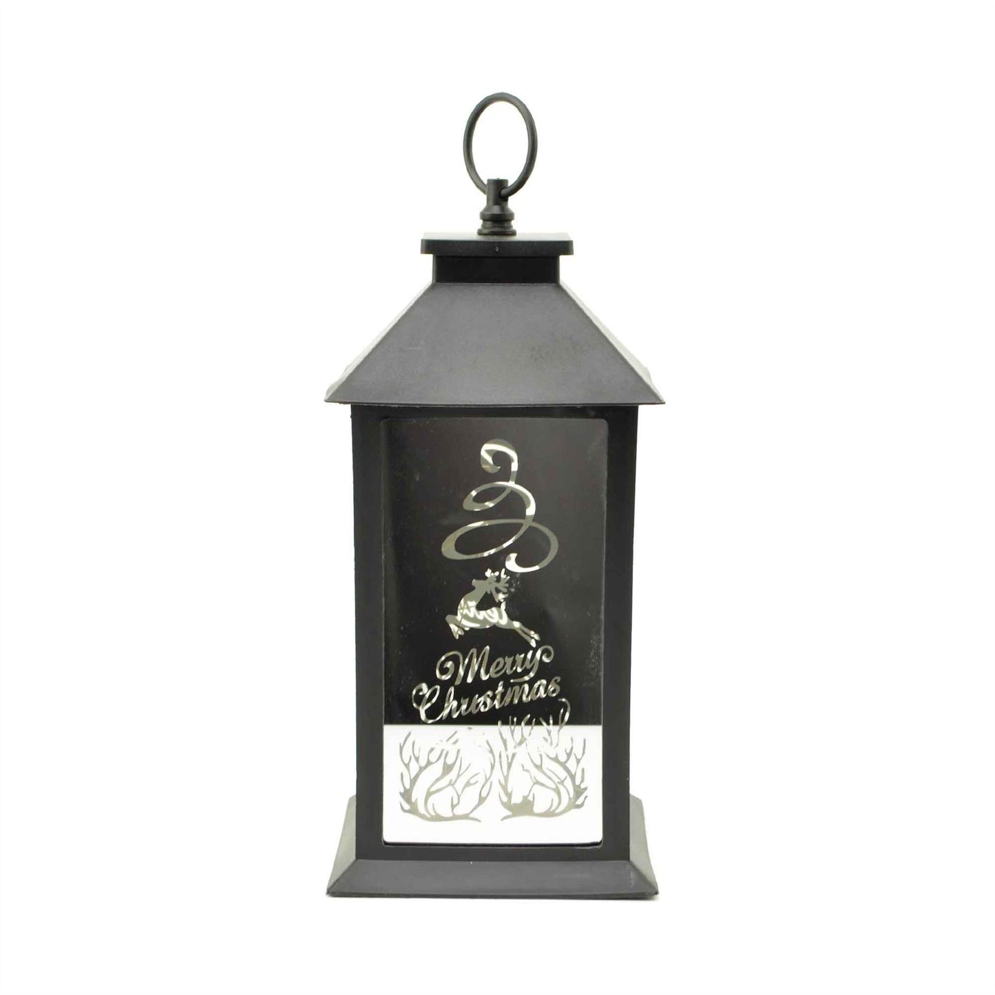 Black Christmas Lantern with Warm White LED String Lights