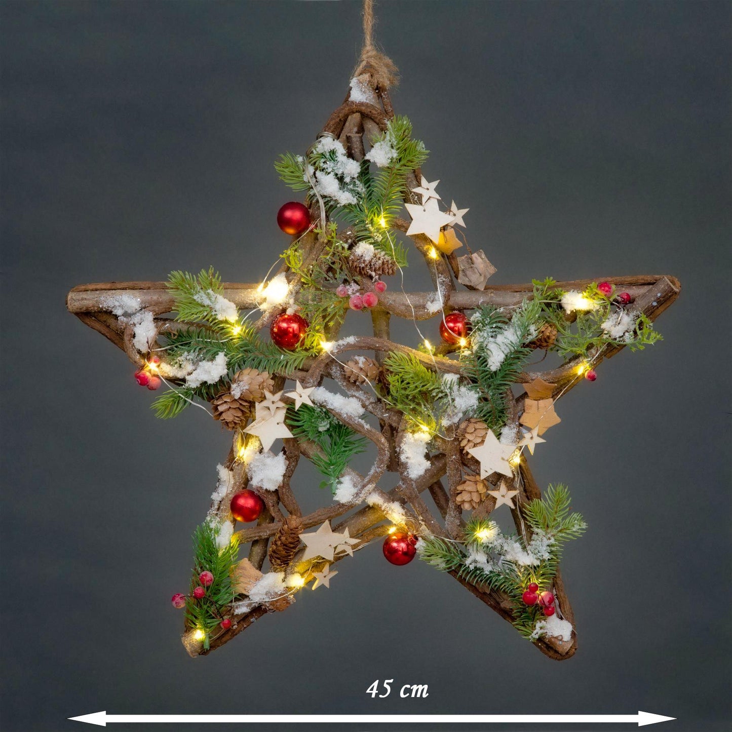 45cm Wooden Star with 20 LED Lights