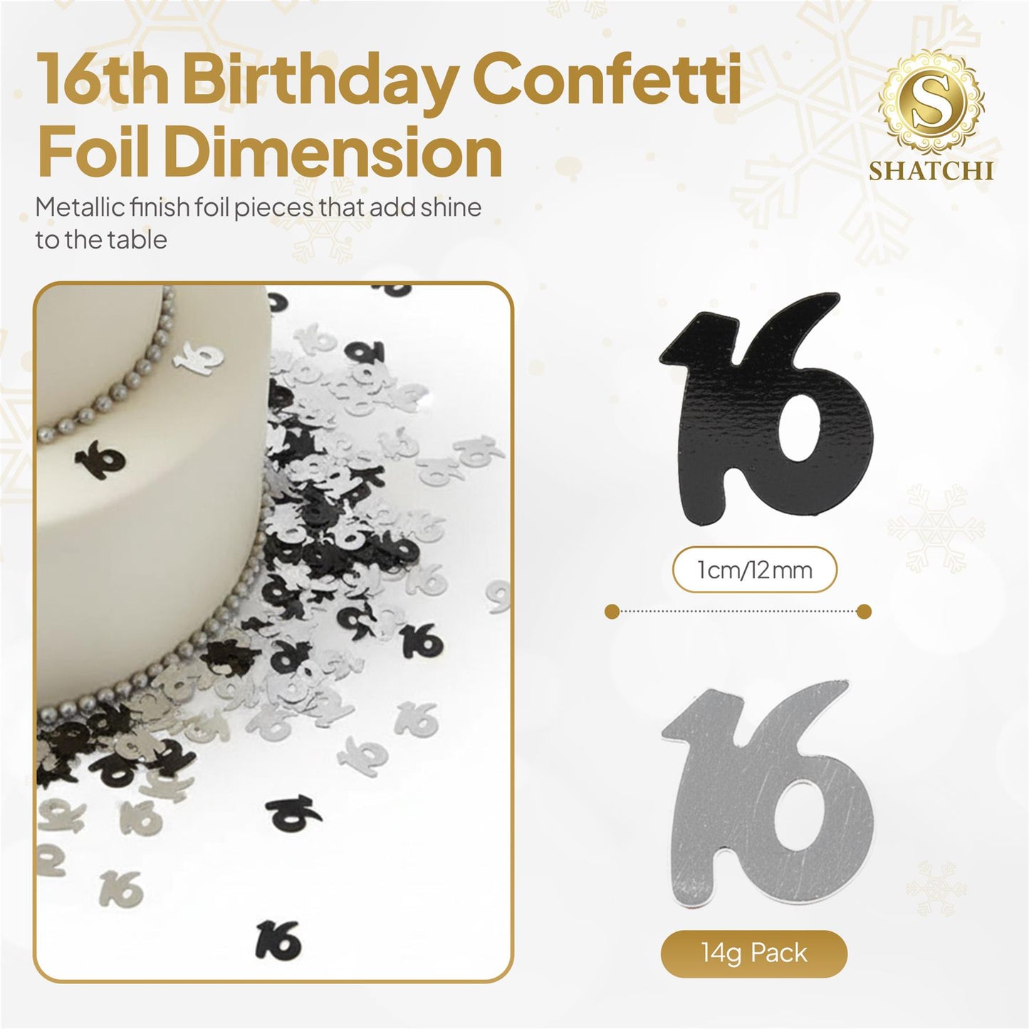 14g Black & Silver Happy 16th Birthday Confetti