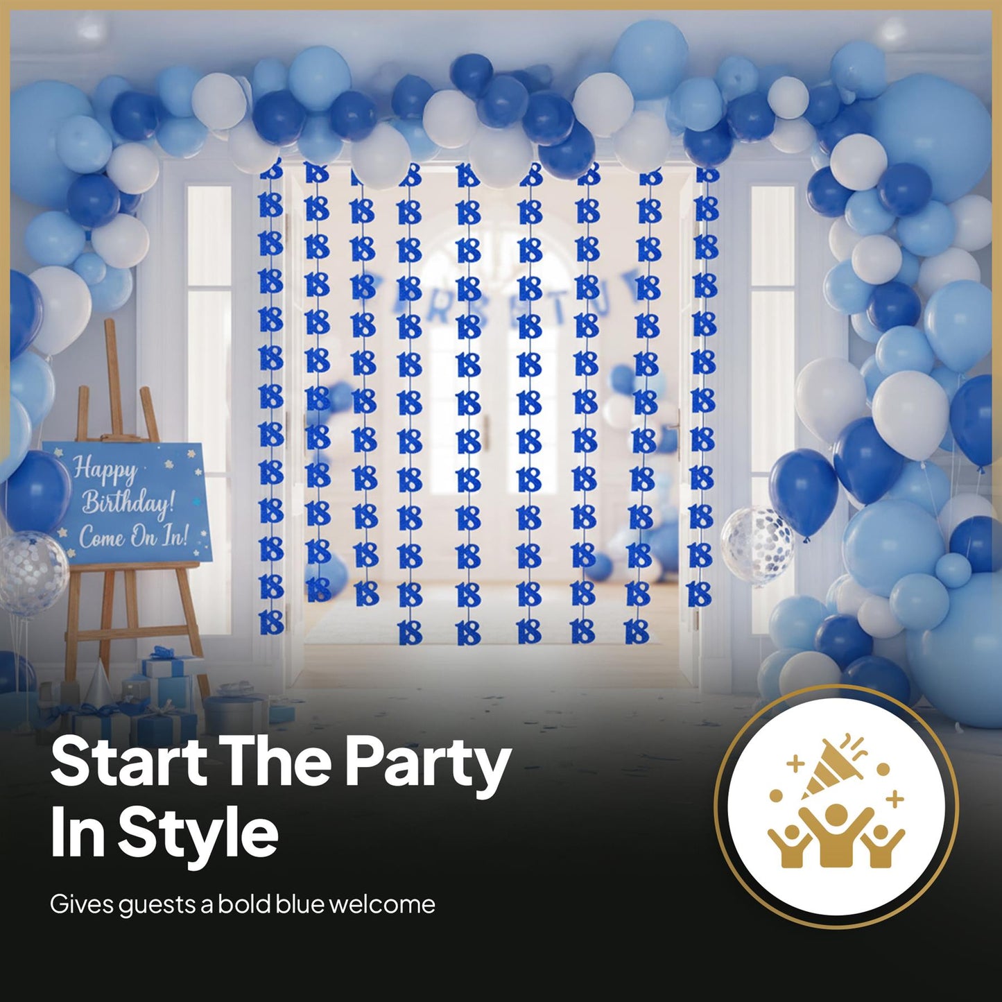 Shatchi 18th Glitz Blue Foil Hanging String Party Decorations Pack of 6