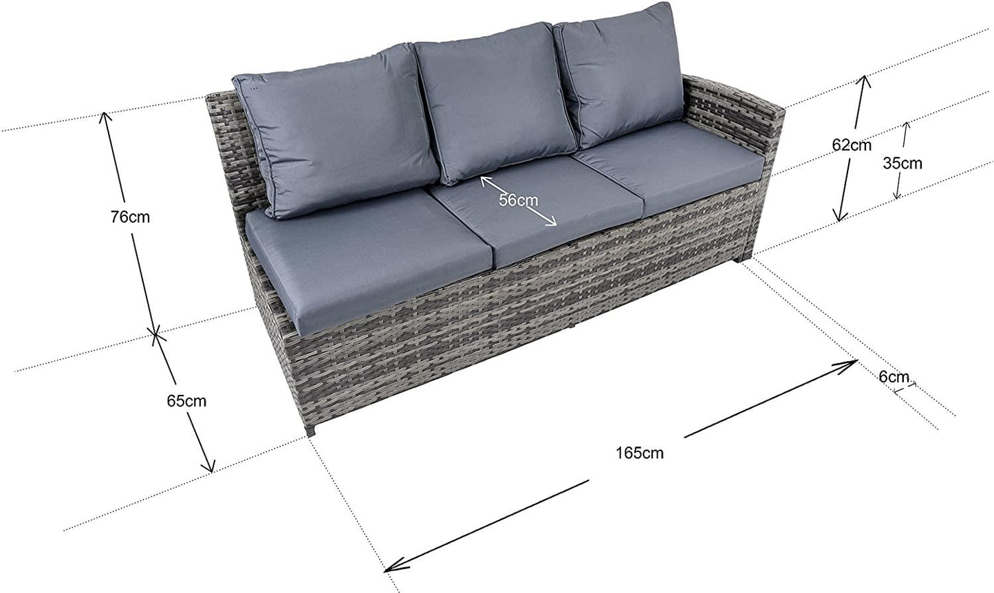 Grey Rattan 7-Seater Sofa Set with Stools and Table