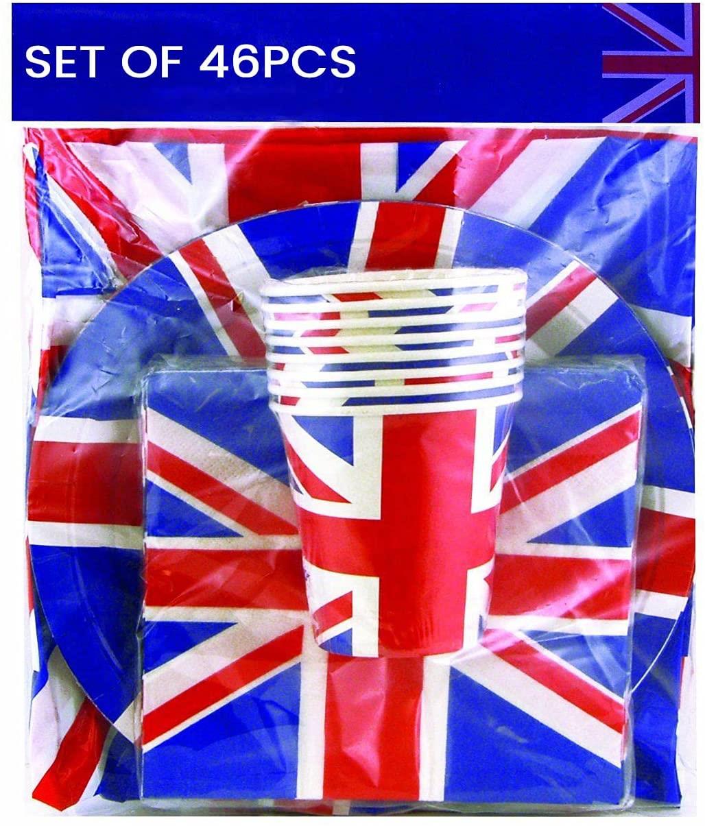 46Pcs Union Jack Party Tableware - Plates, Napkins, Cups