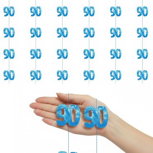 Shatchi 90th Glitz Blue Foil Hanging String Party Decorations Pack of 6