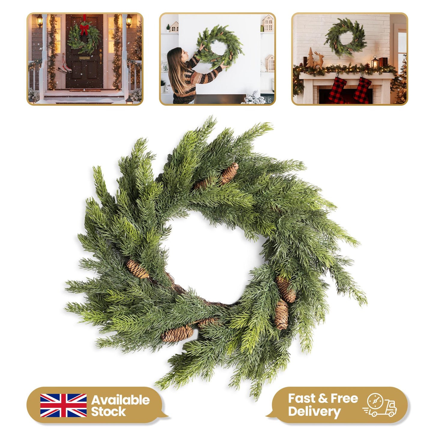 80CM FIR WITH PINE CONES WREATH