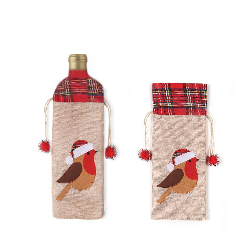 Christmas Wine Bottle Cover featuring Robin - 15x35cm