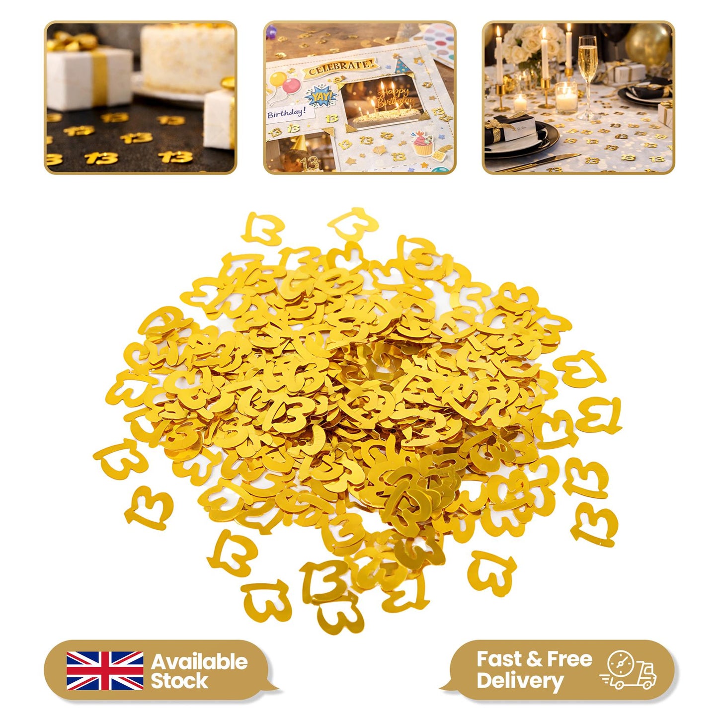 2 Packs of 13th Gold Birthday Confetti 14g each