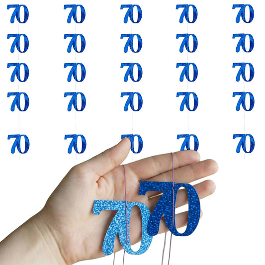 Shatchi 70th Glitz Blue Foil Hanging String Party Decorations Pack of 6