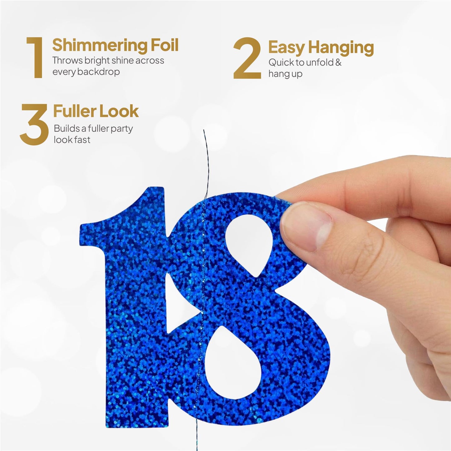 Shatchi 18th Glitz Blue Foil Hanging String Party Decorations Pack of 6
