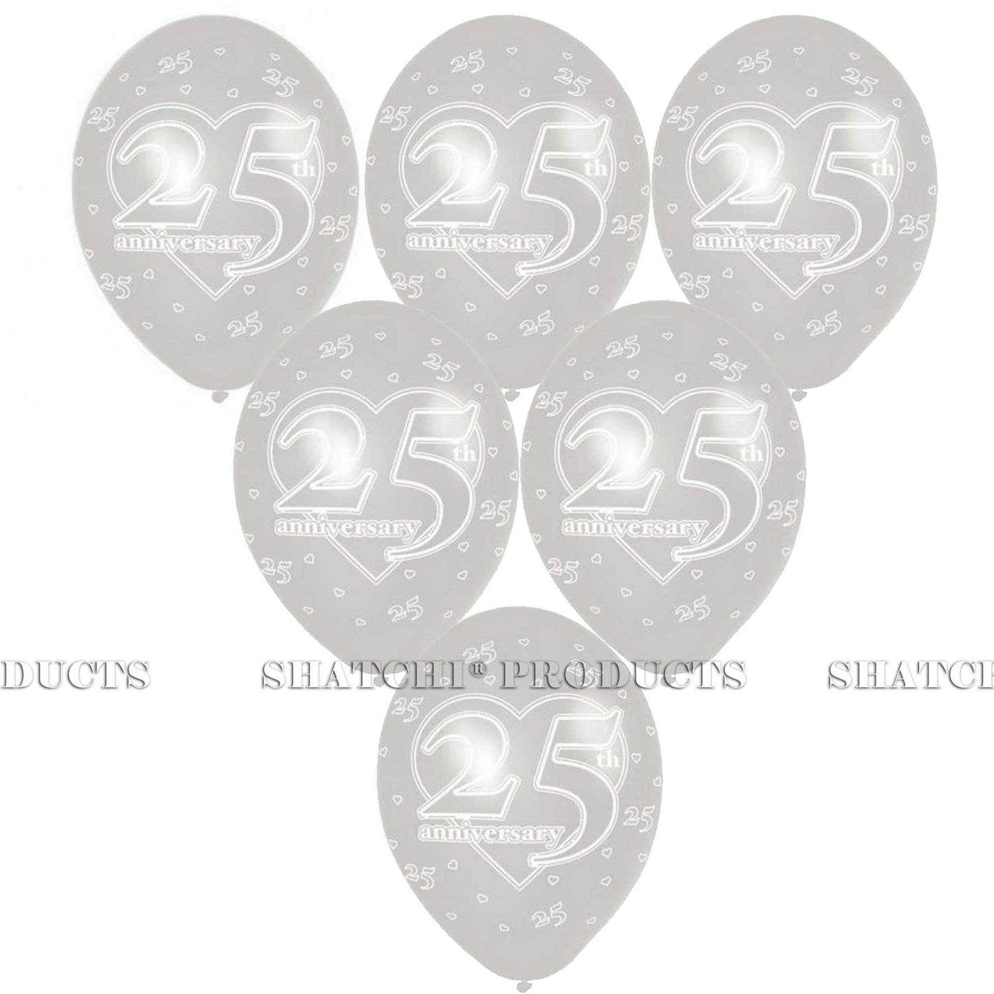 6-Pack 11" Silver Latex Balloons - 25th Birthday