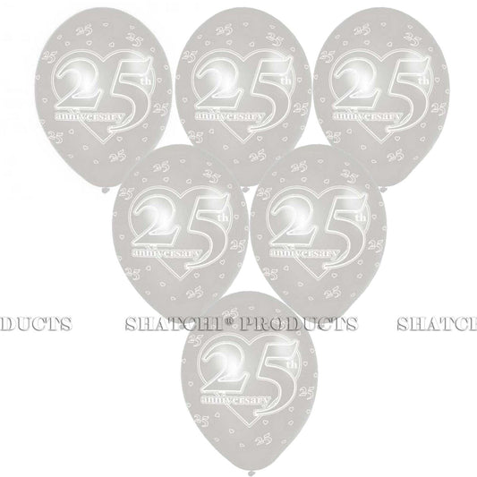 6-Pack 11" Silver Latex Balloons - 25th Birthday