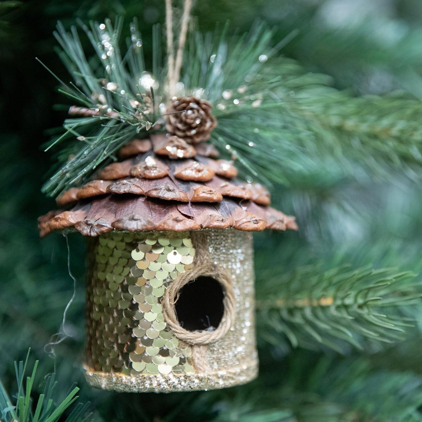 3 Gold Birdhouses (10x11cm)