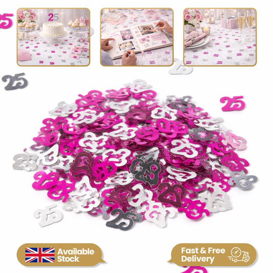25th Birthday Confetti in Pink & Silver, 14g, 1 Pack