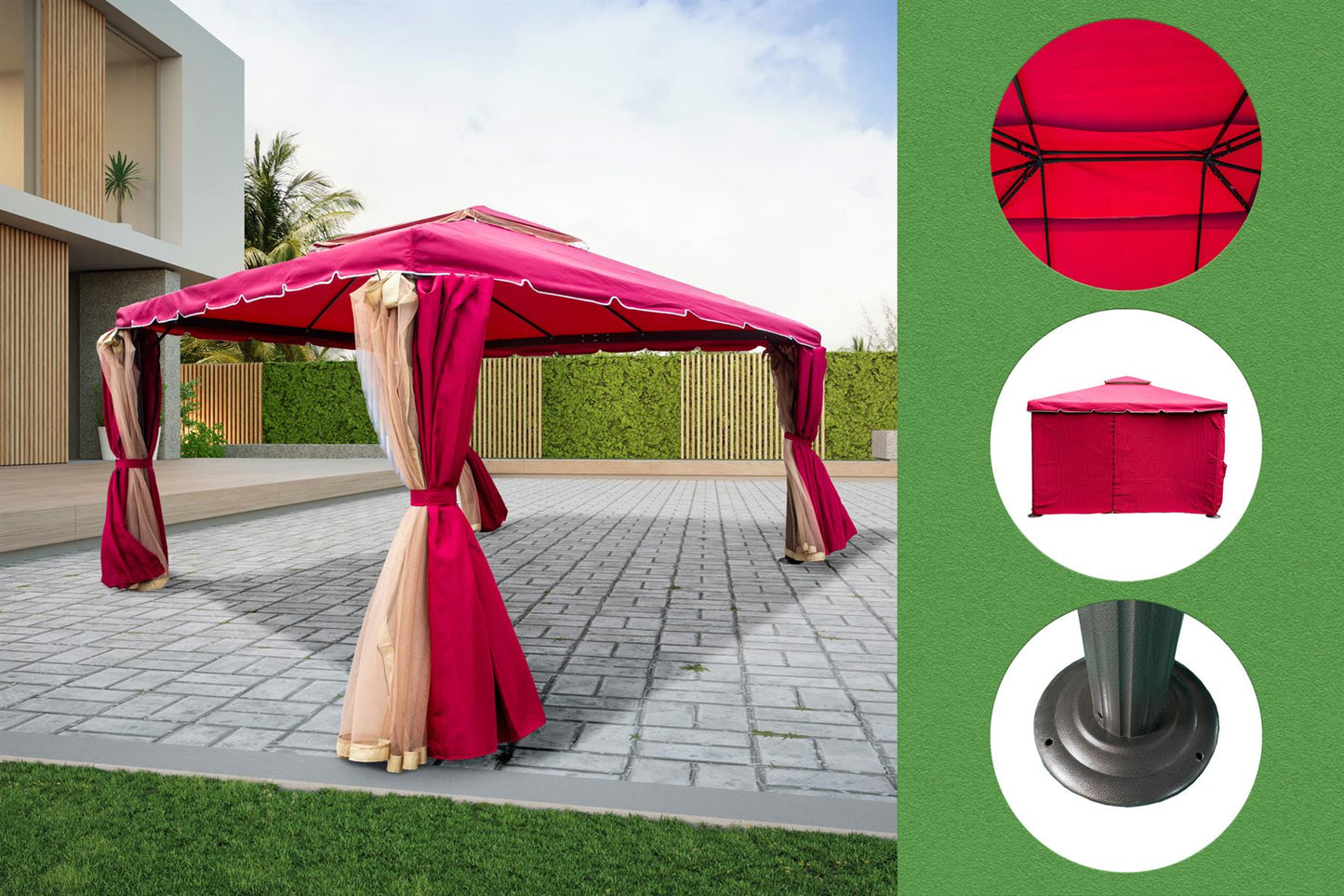 3x4x2.75m Red Gazebo with Nets