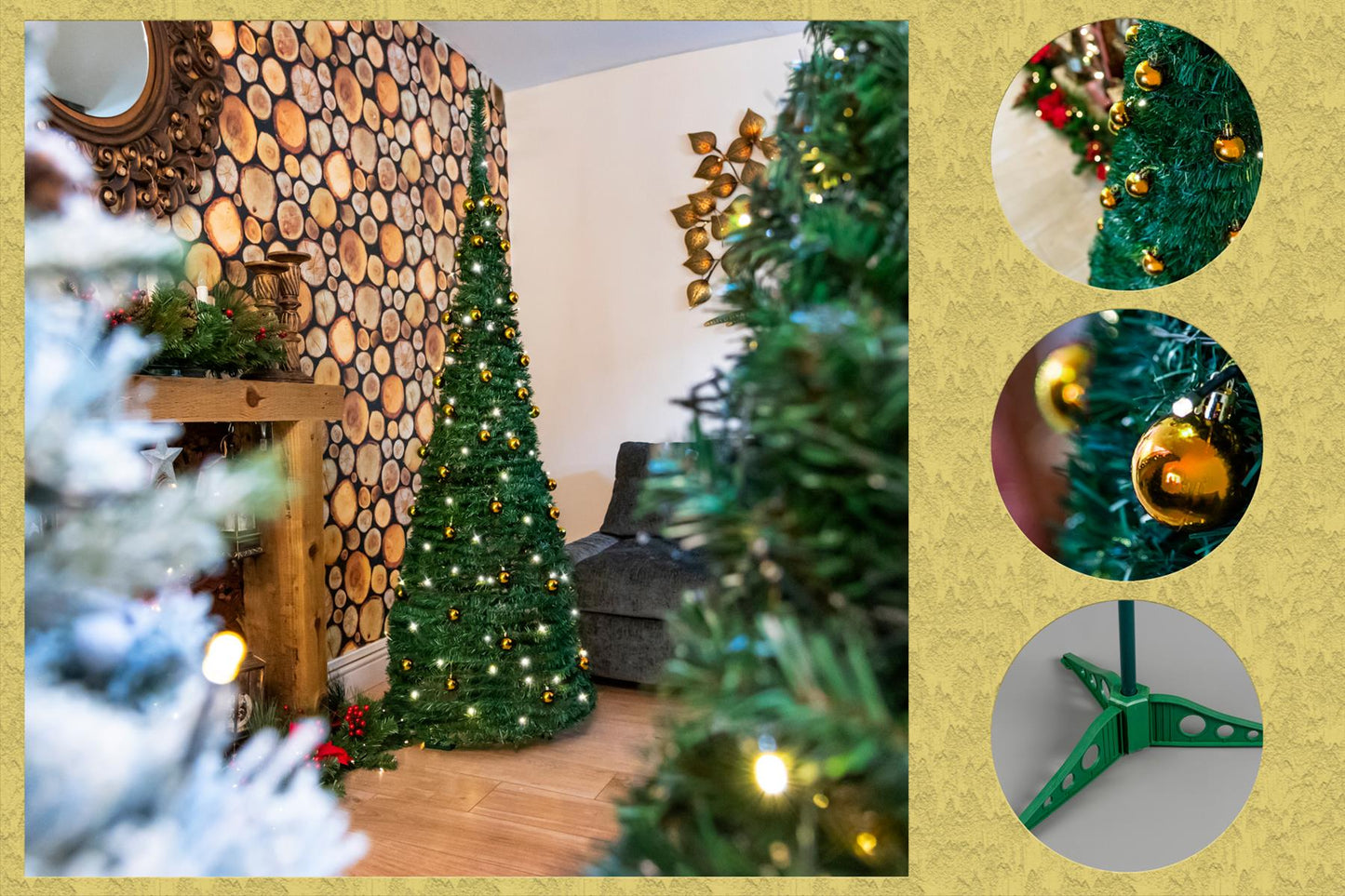 6ft (180cm) B/O Prelit Gold Baubles Decorated Pop Up Tree