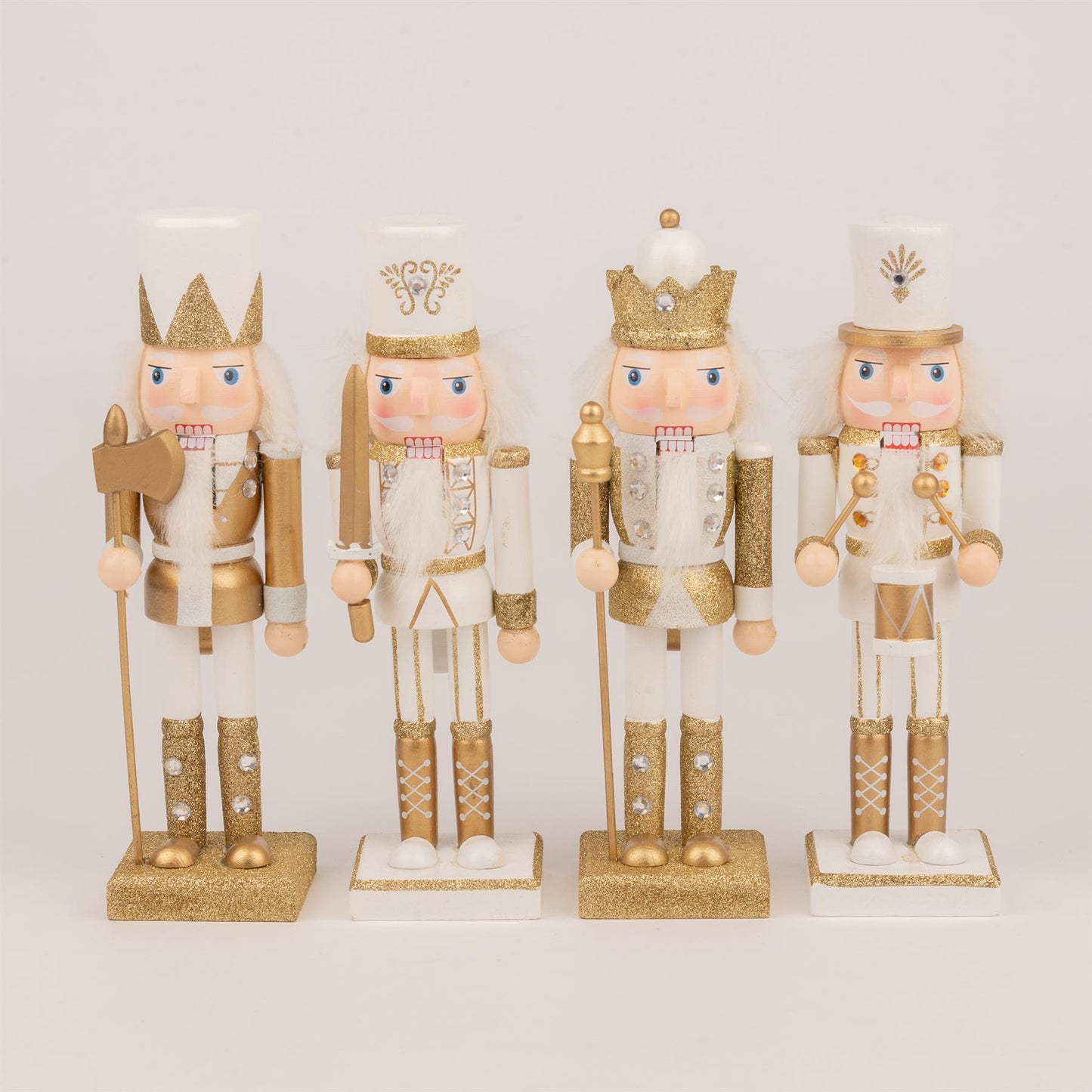 25cm Gold & White Wooden Nutcrackers - 4 Pcs Set