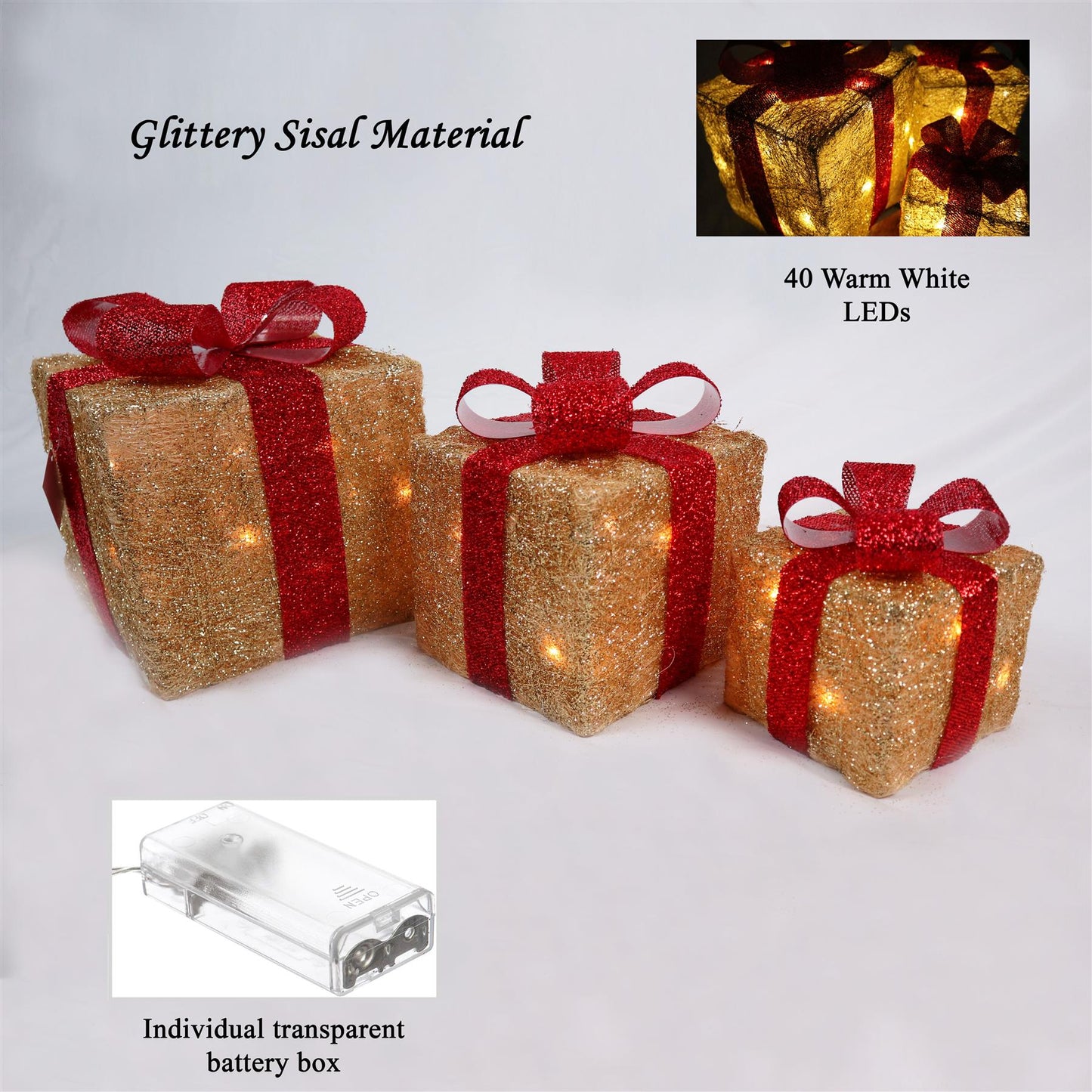 Gold Sisal Giftbox with 20 LEDs