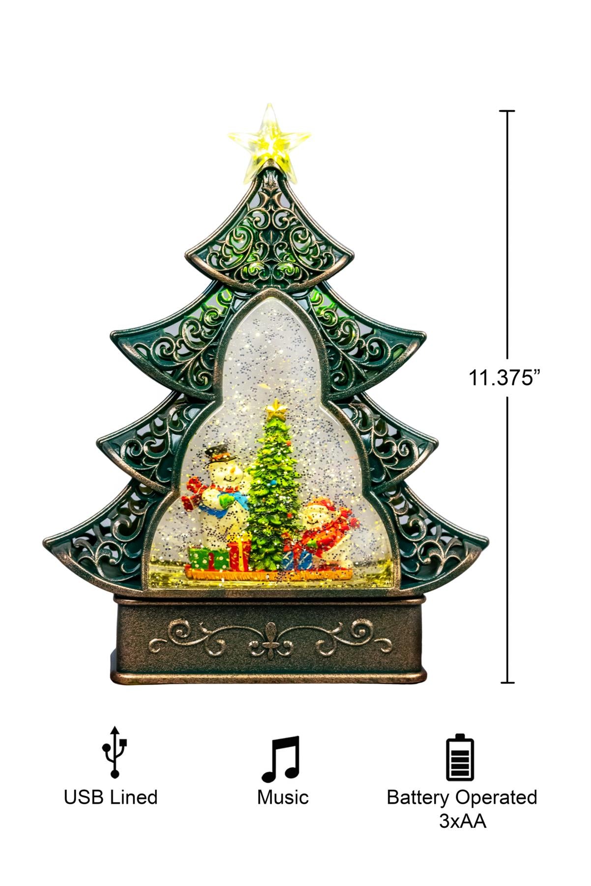 Christmas Tree Light-Up Nativity Water Snow Globe