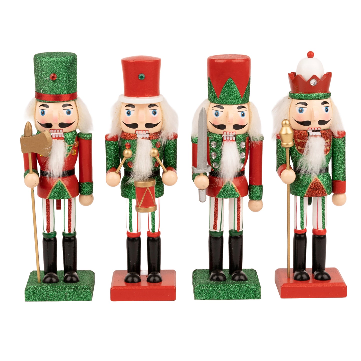 25cm Red & Green Wooden Nutcrackers - 4-Piece Set