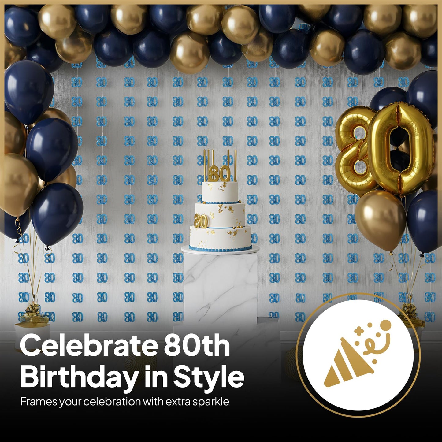 Shatchi 80th Glitz Blue Foil Hanging String Party Decorations Pack of 6