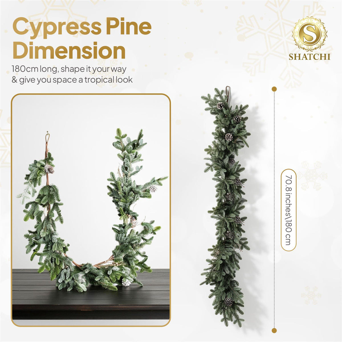 180CM CYPRESS PINE WITH PINE CONES GARLAND