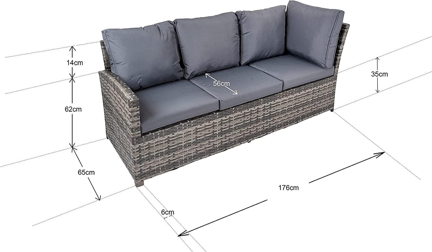 Grey Rattan 7-Seater Sofa Set with Stools and Table