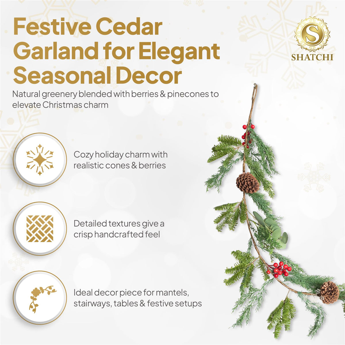 180CM CEDAR GARLAND WITH RED BERRY AND PINECONE