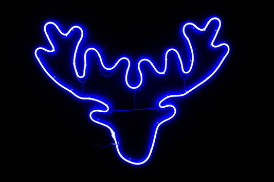 Blue Stag Head Rope Light Silhouette - 46cm x 65cm