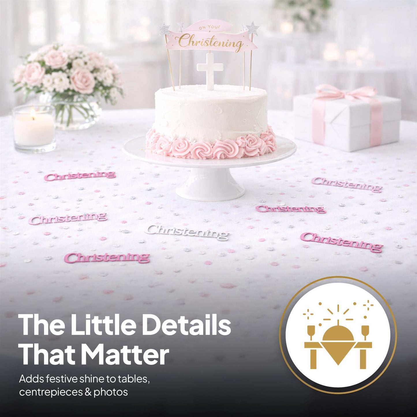 2 Packs Pink Christening Confetti 14g