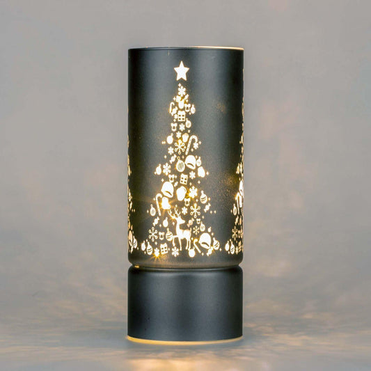 22cm Christmas Decorated LED Grey Glass Vase