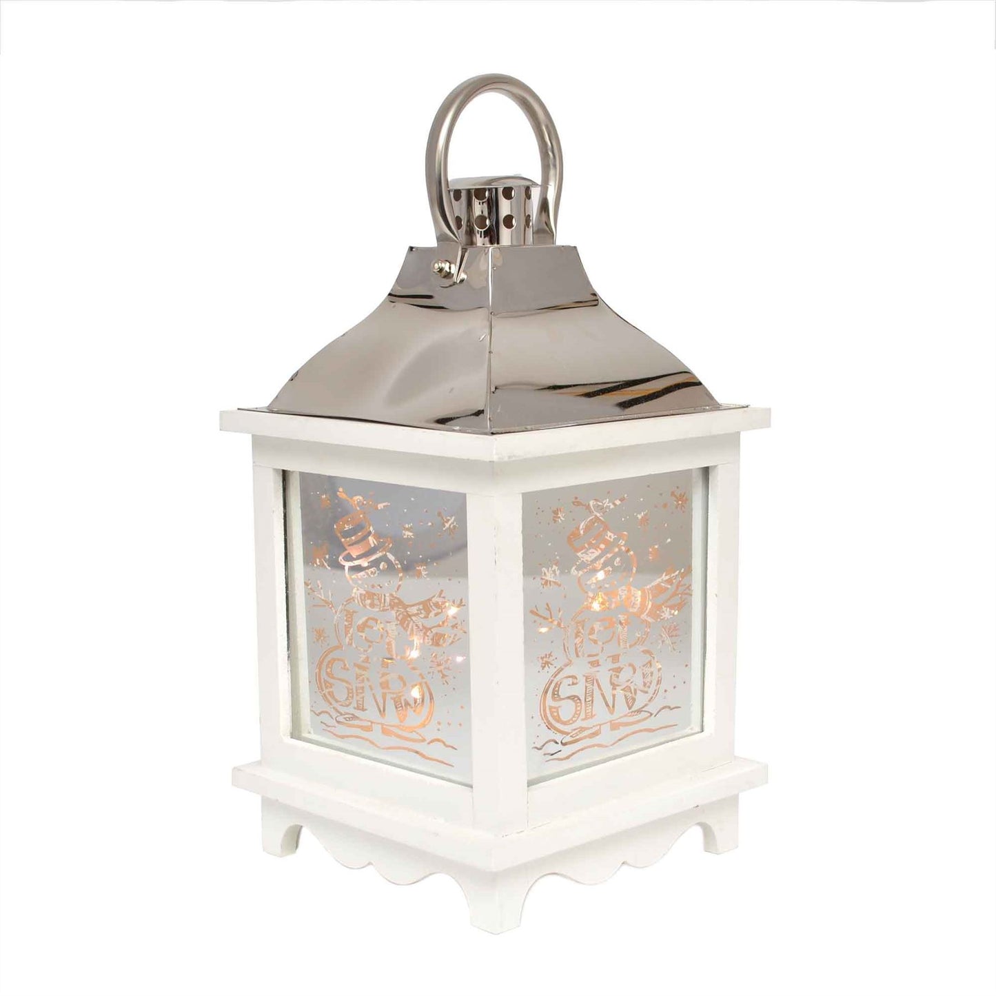 Let It Snow White Christmas Lantern - Wooden White LED Light