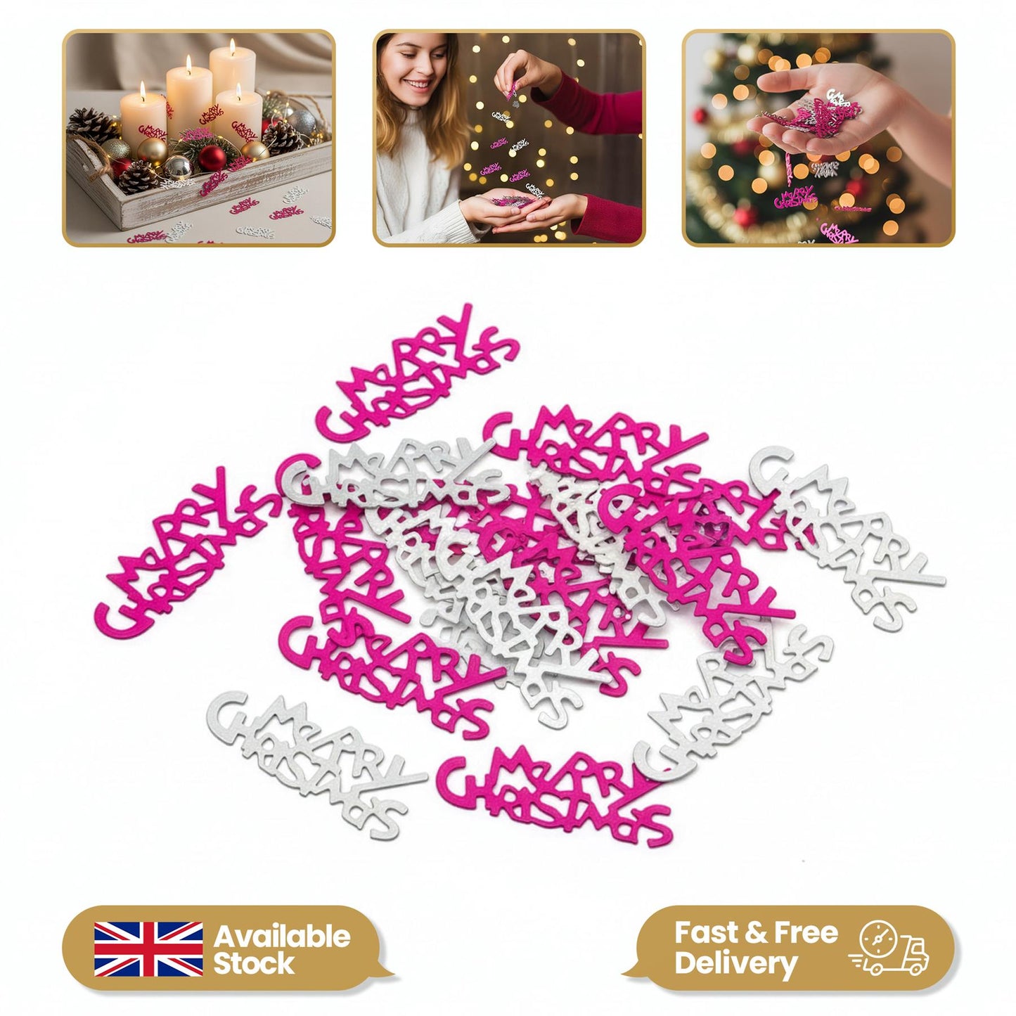 Xmas Merry Christmas Metallic Confetti - Table Party Sprinkles
