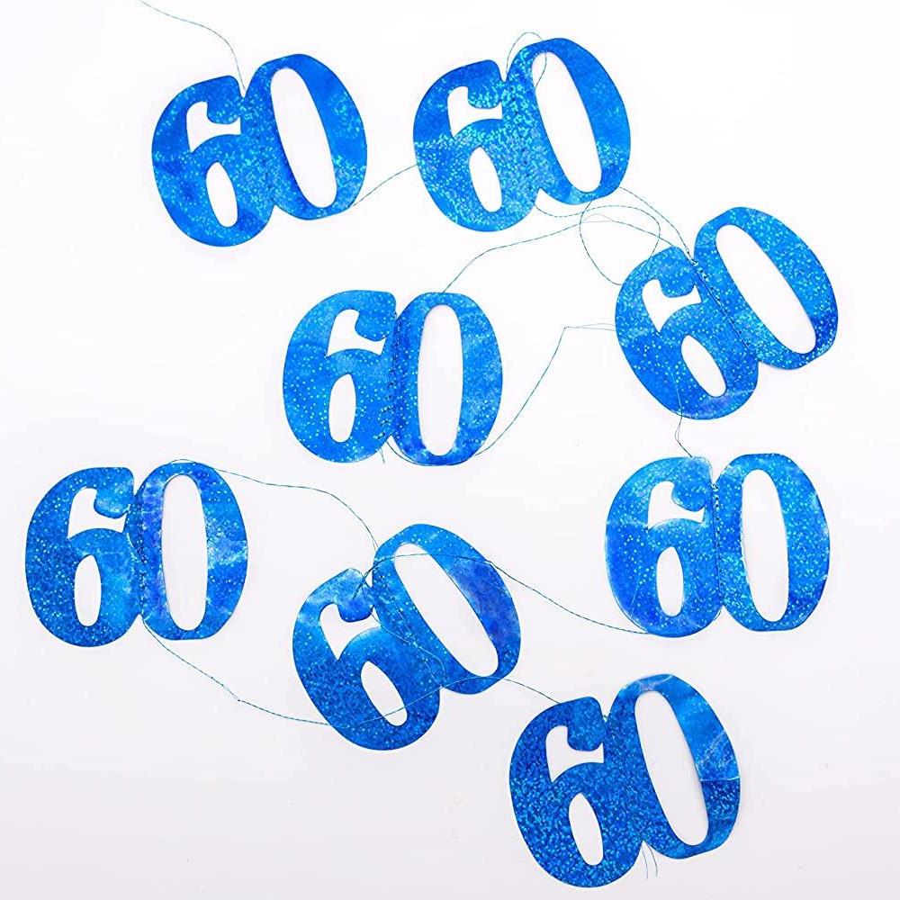 Blue Glitz 60th Birthday String Decorations, 1.5m (Pack of 6)