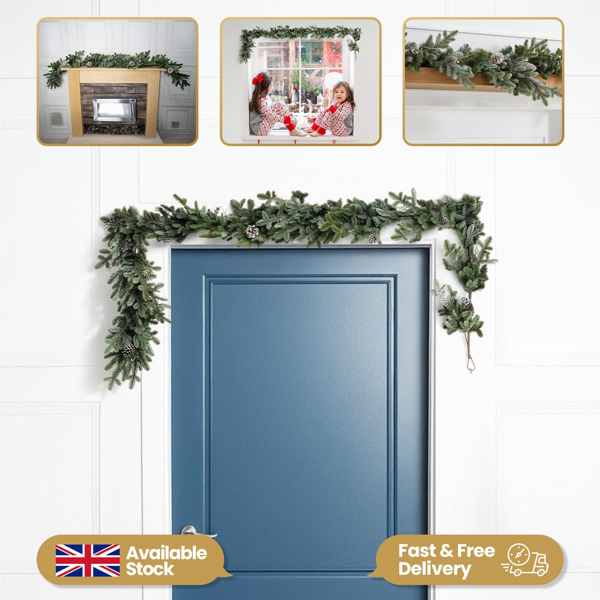 180CM CYPRESS PINE WITH PINE CONES GARLAND