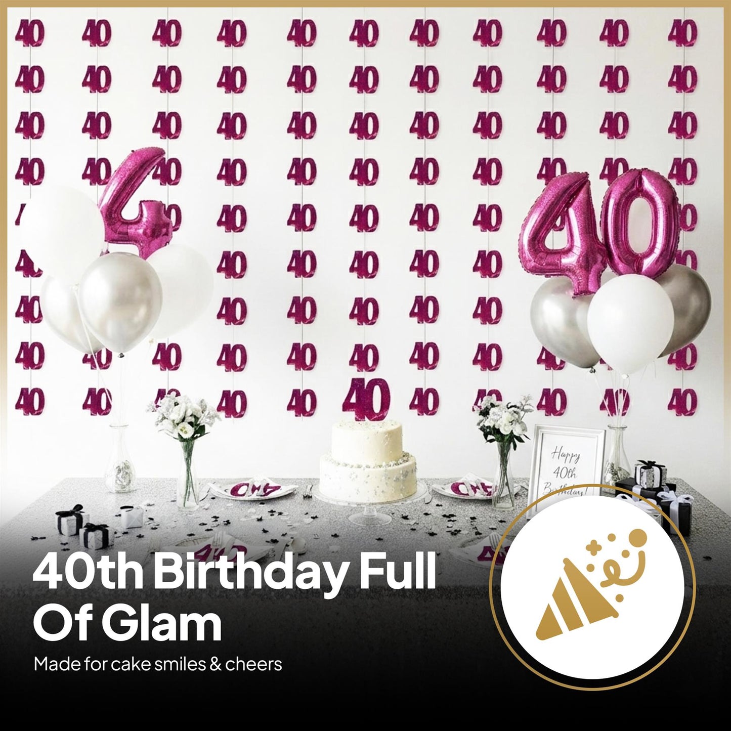 Shatchi 40th Glitz Pink Foil Hanging String Party Decorations Pack of 6
