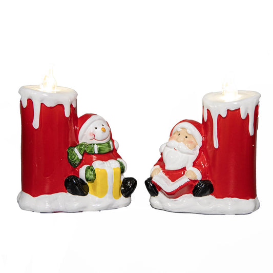 2 Pcs Assorted Santa & Snowman Resin Christmas Flameless LED Candles - Battery Operated 11.76.514.2cm