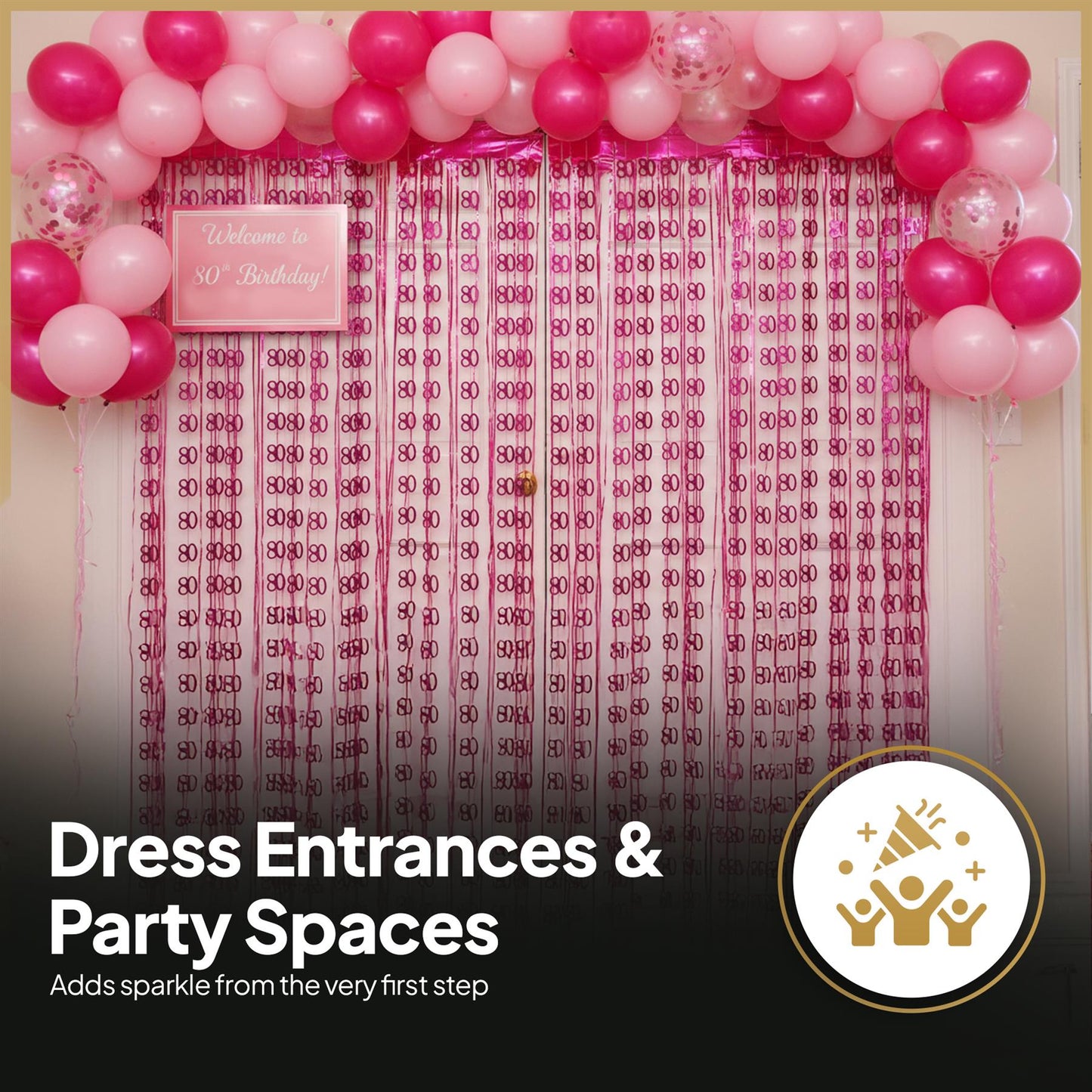 Shatchi 80th Glitz Pink Foil Hanging String Party Decorations Pack of 6